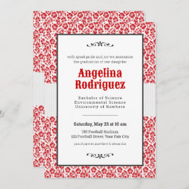 Raider Red Blommigt Damask Photo Studenten Inbjudningar