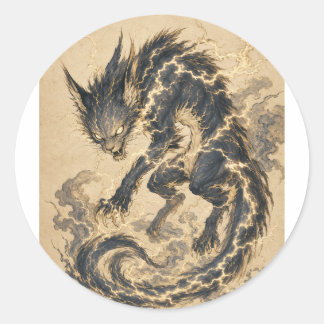 Raiju Guld Svans Japansk Yokai Konst Klistermärke