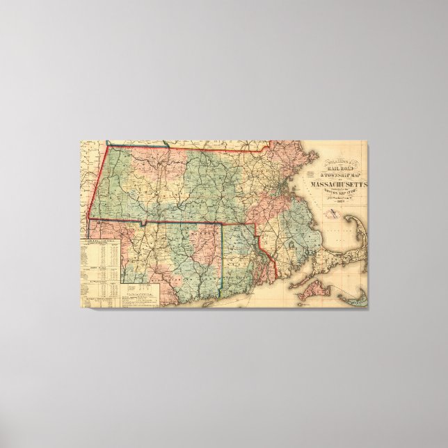 Rail Road & Township Karta of Massachusetts, 1879 Canvastryck (Framsida)