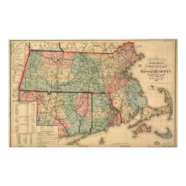 Rail Road & Township Karta of Massachusetts, 1879 Fototryck