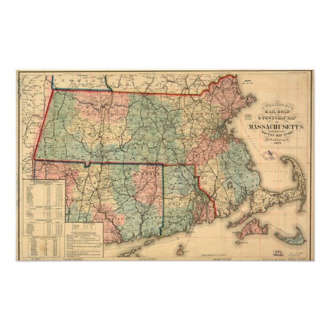 Rail Road & Township Karta of Massachusetts, 1879 Fototryck (Framsidan)