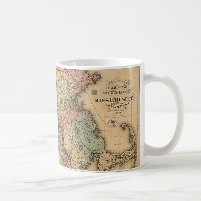 Rail Road & Township Karta of Massachusetts, 1879 Kaffemugg (Höger)