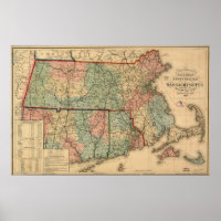 Rail Road & Township Karta of Massachusetts, 1879