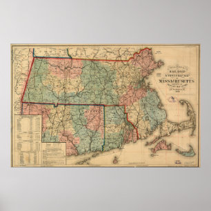 Rail Road & Township Karta of Massachusetts, 1879 Poster