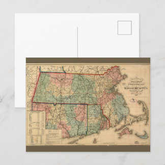 Rail Road & Township Karta of Massachusetts, 1879 Vykort