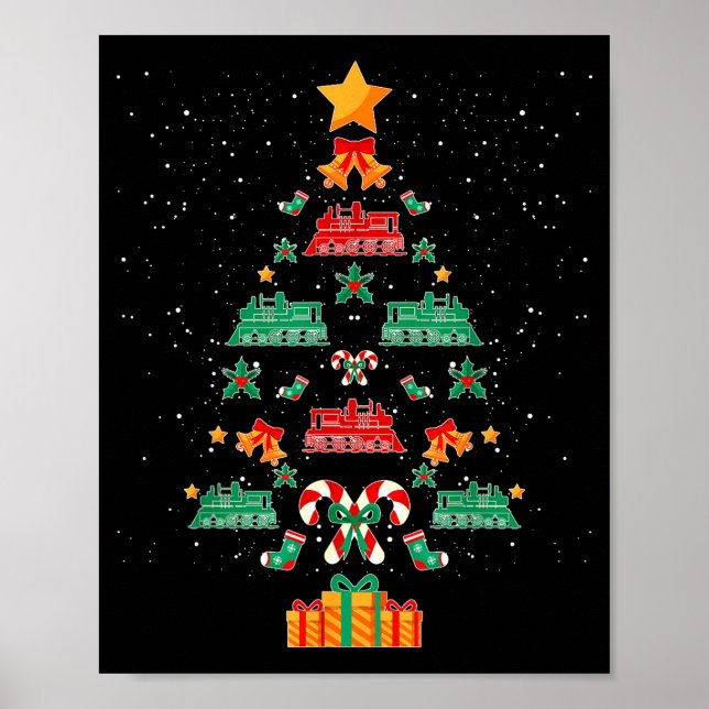 Railroad Train Locomotive Old Train Christmas Tree Poster (Framsidan)