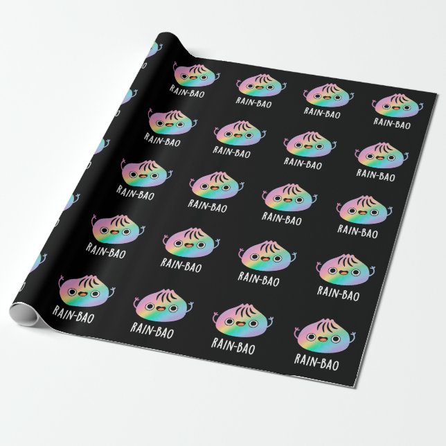 Rain-bao Funny Rainbow Dimsum Bao Pun Mörk BG Presentpapper (Utrullad)