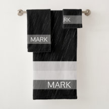 Rain Black and White Mönster, Monogrammed