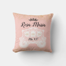Rain BlushPink Quinceañera 16-tums Pillow i guld G Kudde