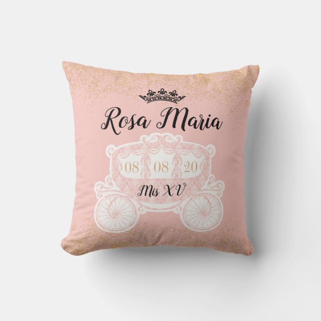 Rain BlushPink Quinceañera 16-tums Pillow i guld G Kudde (Framsida)