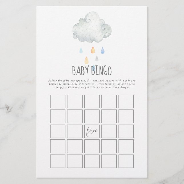 Rain Cloud Boy Baby Bingo Game Flygblad (Framsidan)