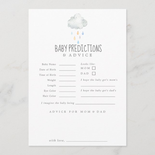 Rain Cloud Boy Baby Predications & Advice Card Rådkort (Framsida)