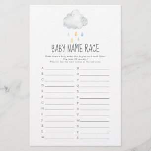 Rain Cloud Boy Baby Shower Baby Namn Tävling Game