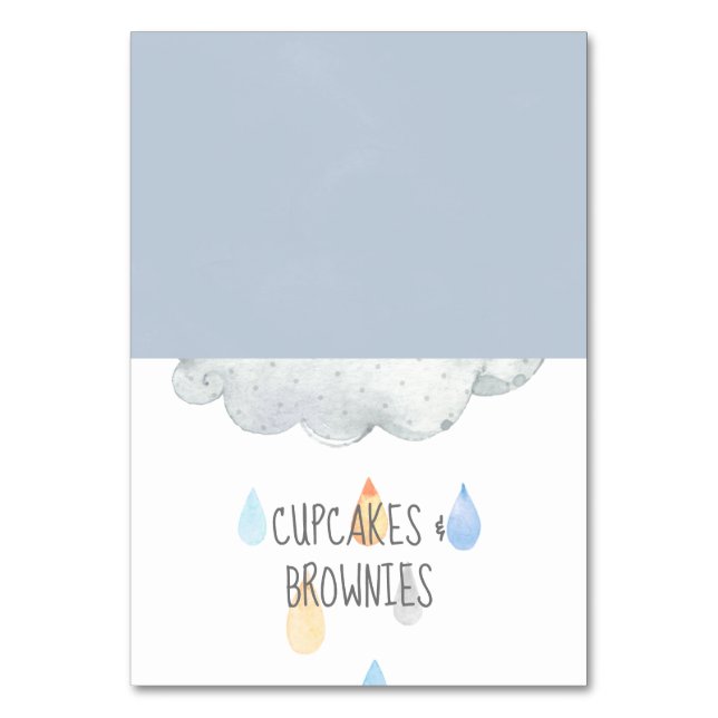 Rain Cloud Boy Baby Shower Buffet Food Labels Bordsnummer (Framsidan)