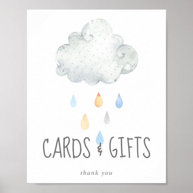 Rain Cloud Boy Baby Shower Cards and Gifts Sign Poster (Framsidan)