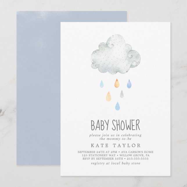 Rain Cloud Boy Baby Shower Inbjudningar (Fram/baksida)