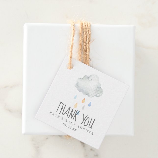 Rain Cloud Boy Baby Shower Tack Gåvor Etiketter (På plats)