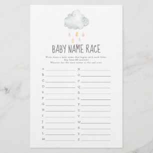 Rain Cloud Girl Baby Shower Baby Namn Tävling Game