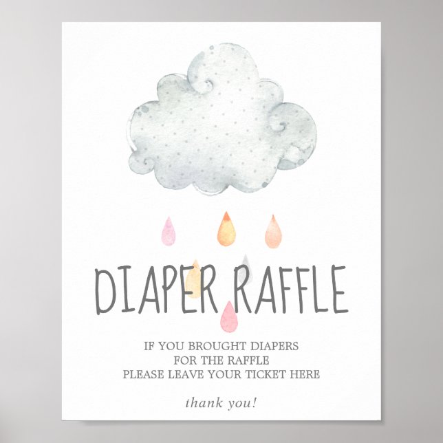 Rain Cloud Girl Baby Shower Diaper Raffle Sign Poster (Framsidan)