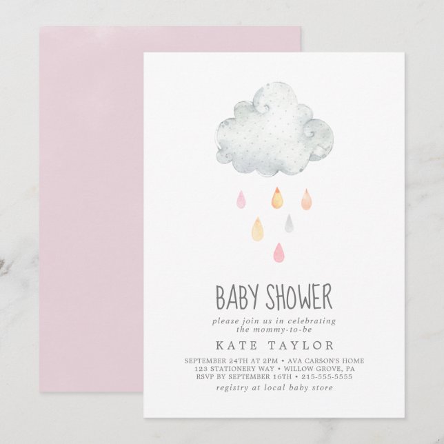 Rain Cloud Girl Baby Shower Inbjudningar (Fram/baksida)