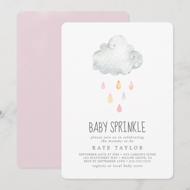 Rain Cloud Girl Baby Sprinkle-inbjudan Inbjudningar (Fram/baksida)