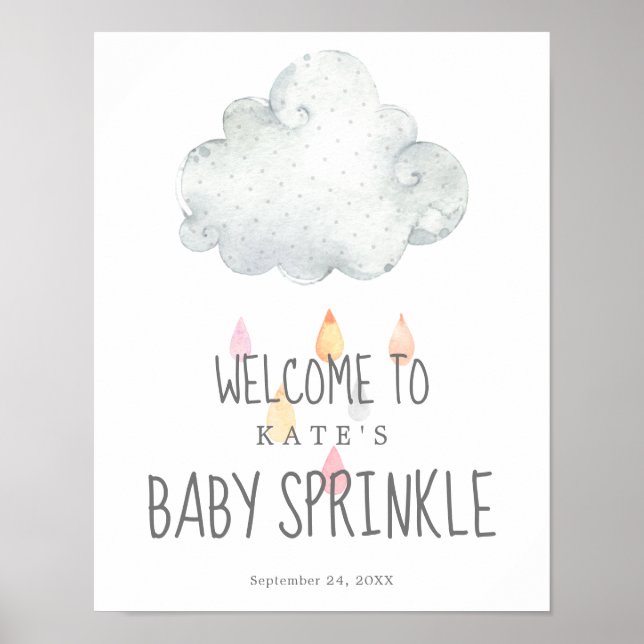 Rain Cloud Girl Baby Sprinkle Välkommen Poster (Framsidan)