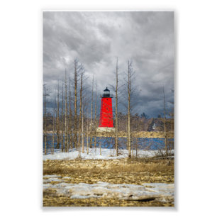 Rain Clouds over Öster Breakwall Lighthouthouse MI Fototryck