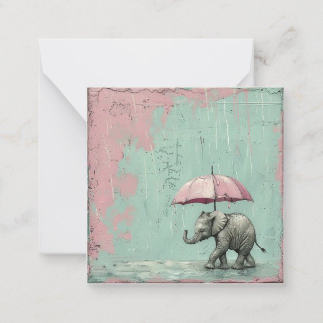Rain eller Shine, Skicka Smiles: Elephant Umbrella Anteckningskort (Framsida)