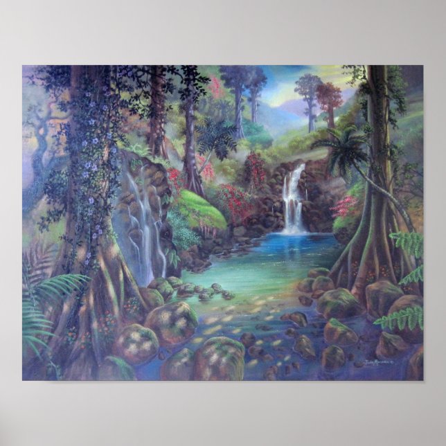 Rain Forest Landcape River Waterfalls Art Poster (Framsidan)
