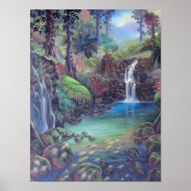 Rain Forest Landcape River Waterfalls Art Poster (Framsidan)