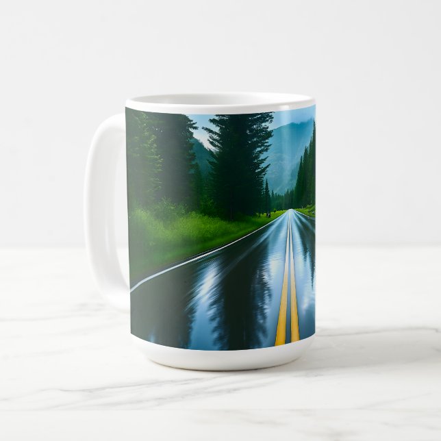 Rain-Glazed Forest Road Kaffemugg (Framsida vänster)