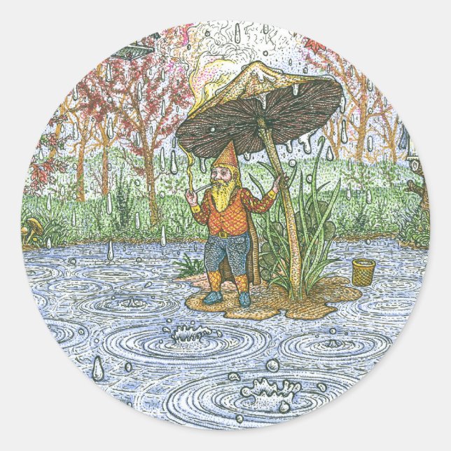 Rain Gnome Sticker Runt Klistermärke (Framsida)