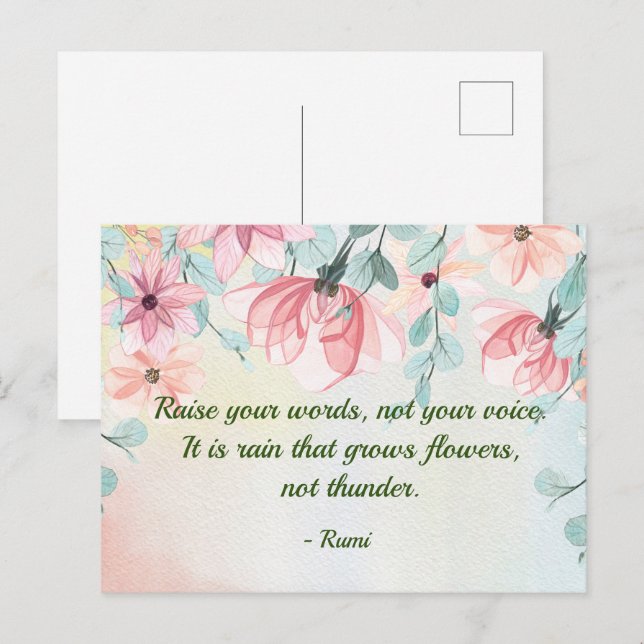 Rain Grows Flowers Rumi Quote Vykort (Fram/baksida)