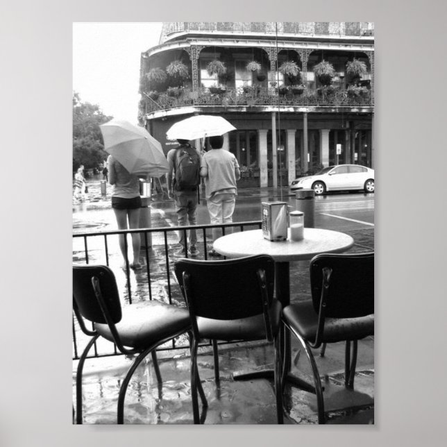 Rain i New Orleans Cafe' du Monde Fransk Quarter Poster (Framsidan)