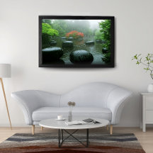 Rain i Zen Garden med Maple Träd & Stones |