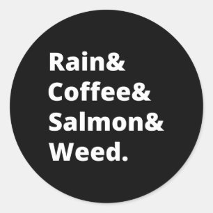 Rain-, kaffe- och lax- och Ogräs-Seattle Runt Klistermärke