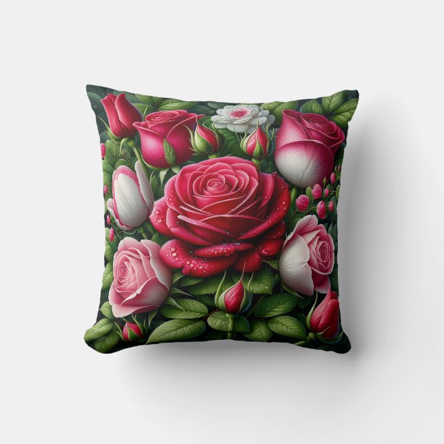 "Rain-Kissed Ro: Vibrant Elegance" Kudde (Framsida)
