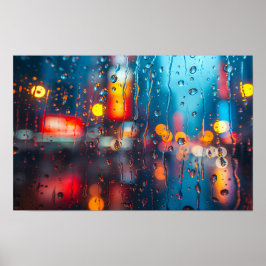 Rain och City Ljus Poster