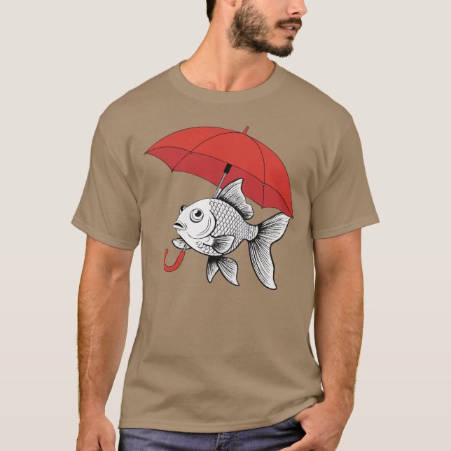 Rain or Shine – Fish with Umbrella Funny T-Shirt (Framsida)