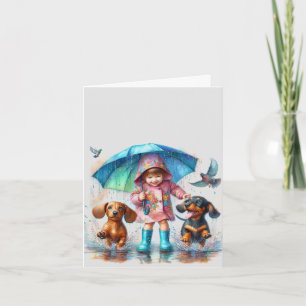 Rain Puddle Friends Dachshund (nedladdningsbart) Kort