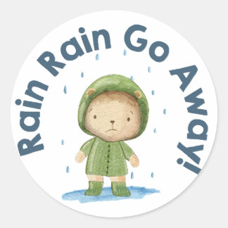 Rain Rain Go Away - Cute Bear på en regndag Runt Klistermärke
