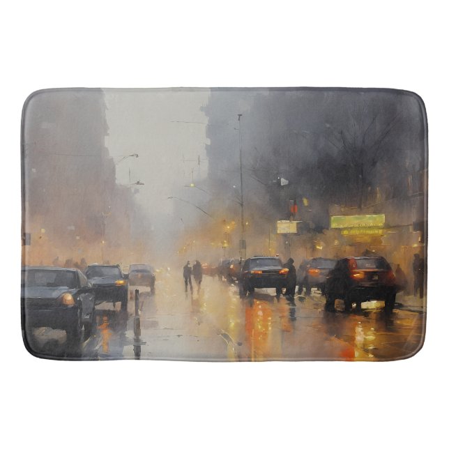 Rain Scene i stadens kvällstid Badrumsmatta (Framsidan)