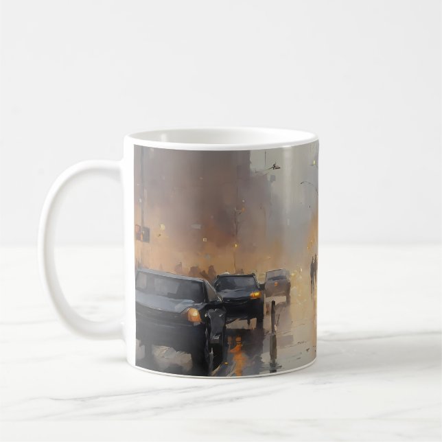 Rain Scene i stadens kvällstid Kaffemugg (Vänster)