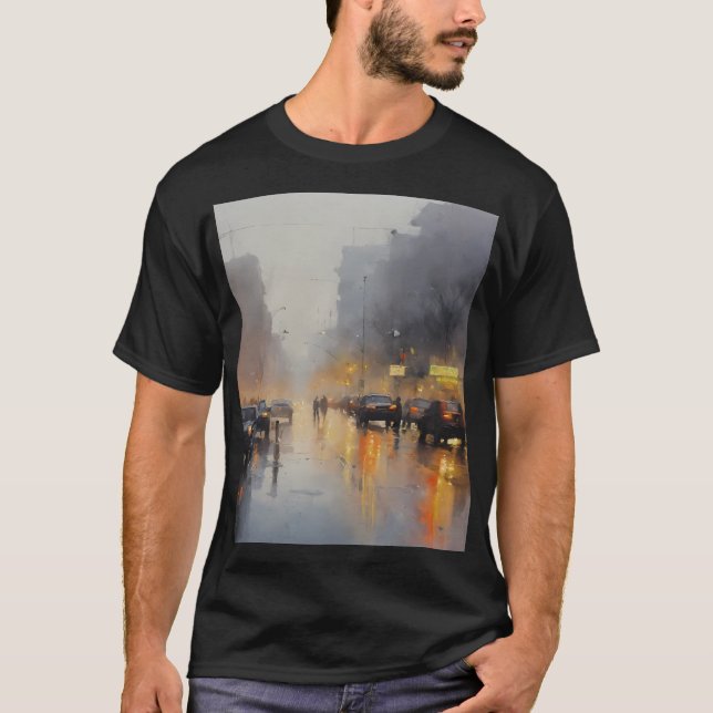 Rain Scene i stadens kvällstid T Shirt (Framsida)