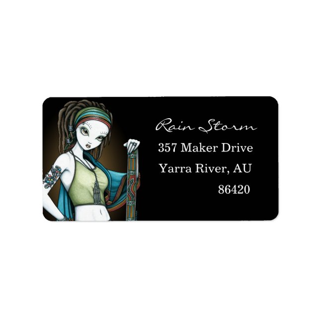 ’Rain’ Tribal Dreadlock Rain Maker Aboriginal Fae Adressetikett (Framsidan)