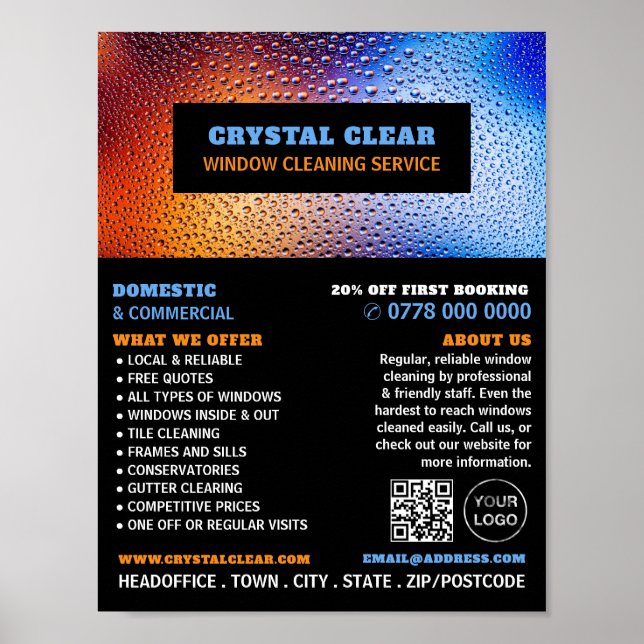 Rain Vatten, Window Cleaner, Städning Service Poster (Framsidan)