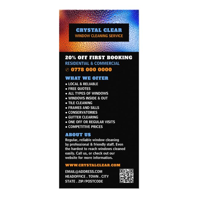 Rain Vatten, Windows Städning tjänstlista Pris  Reklamkort (Framsidan)