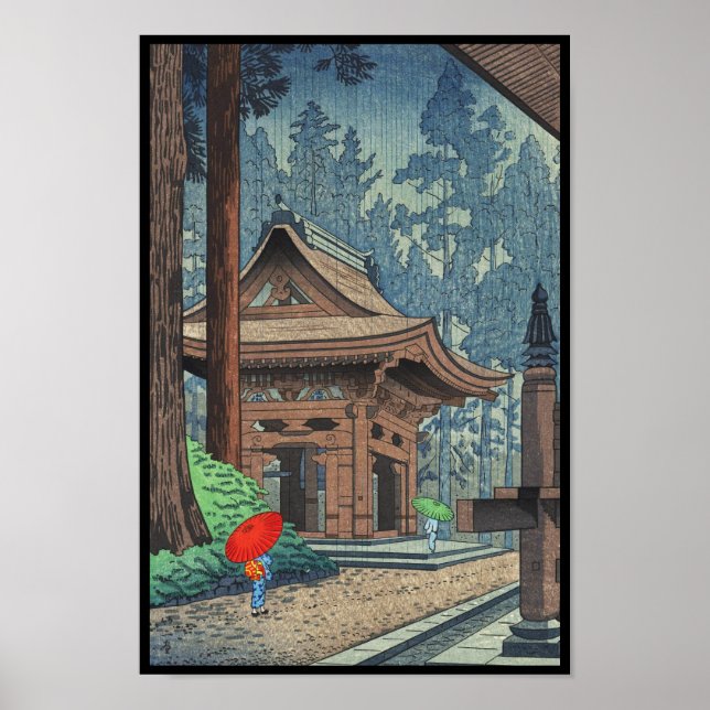 Rain vid Enryakuji Temple Asano Takeji shin hanga Poster (Framsidan)