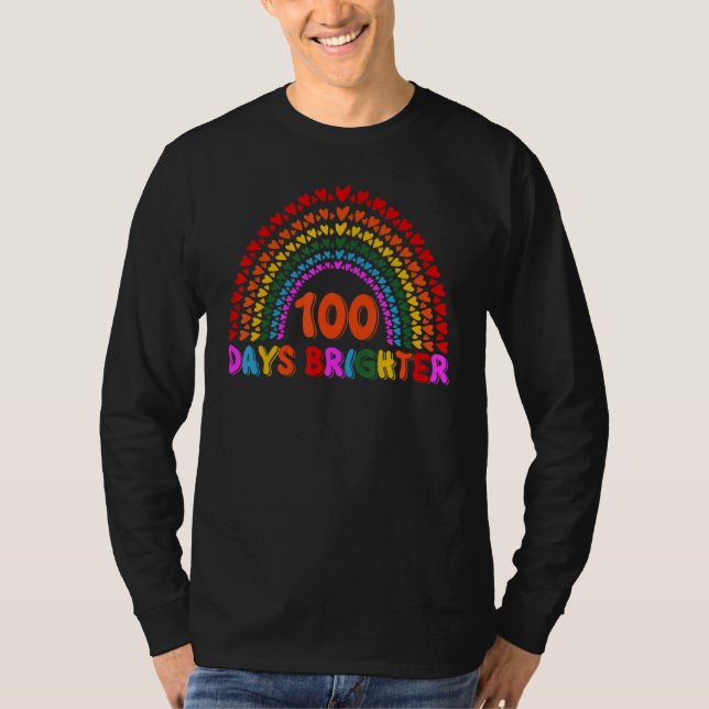 Rainbow 100 Days Brighter Teacher Student 100 Days T Shirt (Framsida)