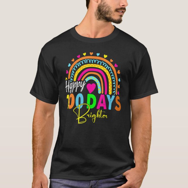 Rainbow 100 Days Brighter Teacher Student 100 Days T Shirt (Framsida)